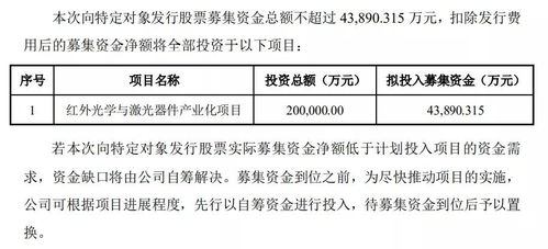 定了,募资不超过4.39亿,这个公司投资激光器件产业化项目